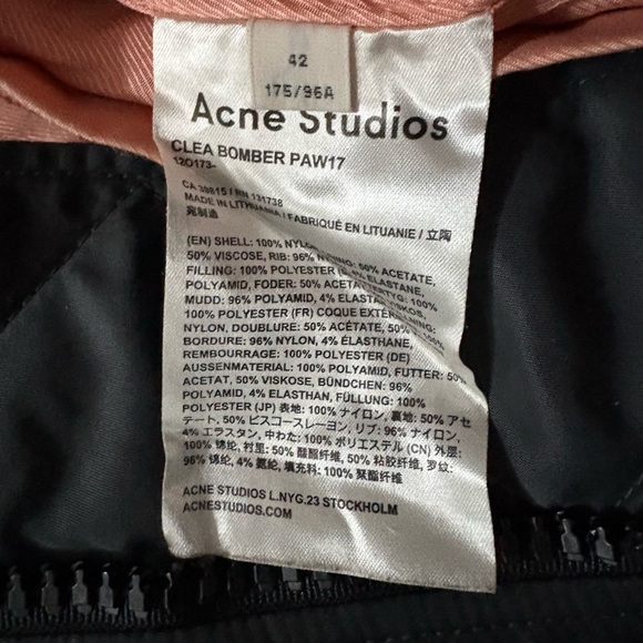 ACNE STUDIOS Clea Puffer Bomber PAW17 Women's Jacket Black Pink Quilted Sz 42 XL - Picture 6 of 8